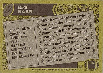 1986 Topps #192 Mike Baab Back