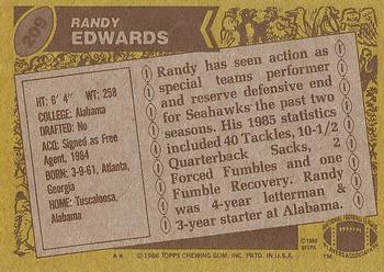 1986 Topps #209 Randy Edwards Back