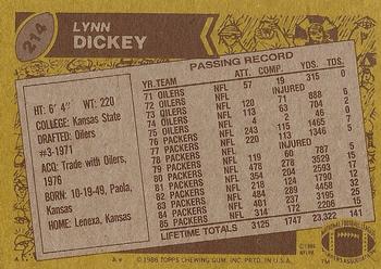 1986 Topps #214 Lynn Dickey Back
