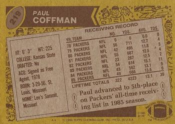 1986 Topps #219 Paul Coffman Back