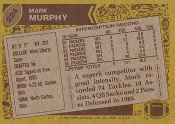 1986 Topps #224 Mark Murphy Back