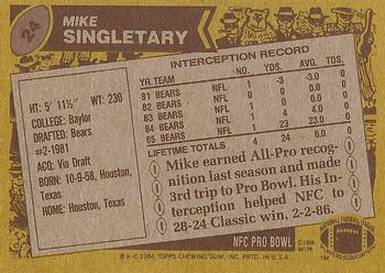 1986 Topps #24 Mike Singletary Back