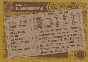 1986 Topps #257 Larry Kinnebrew Back