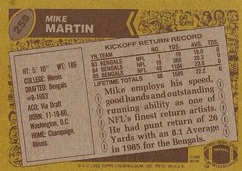 1986 Topps #259 Mike Martin Back
