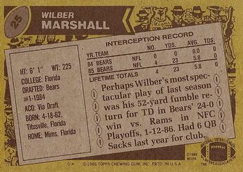 1986 Topps #25 Wilber Marshall Back