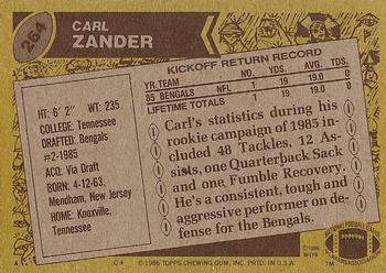 1986 Topps #264 Carl Zander Back