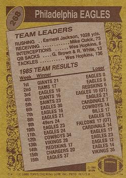 1986 Topps #268 Eagles Team Leaders Back