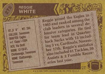 1986 Topps #275 Reggie White Back