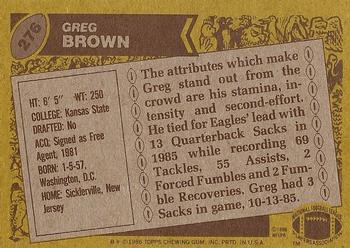 1986 Topps #276 Greg Brown Back