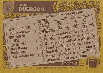1986 Topps #27 Dave Duerson Back