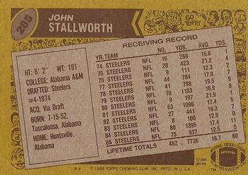 1986 Topps #285 John Stallworth Back