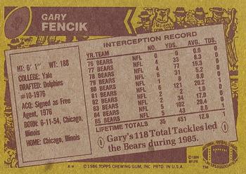 1986 Topps #28 Gary Fencik Back