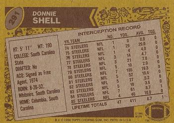 1986 Topps #291 Donnie Shell Back