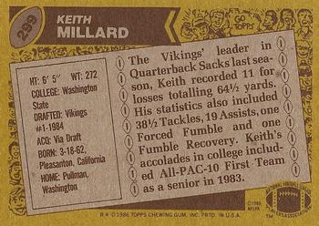 1986 Topps #299 Keith Millard Back
