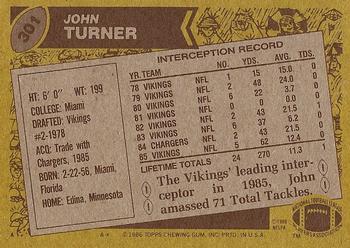 1986 Topps #301 John Turner Back