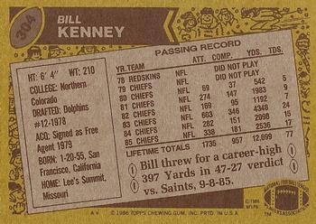1986 Topps #304 Bill Kenney Back
