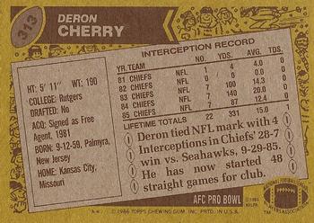 1986 Topps #313 Deron Cherry Back