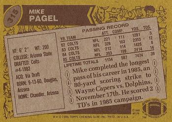 1986 Topps #315 Mike Pagel Back