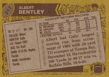1986 Topps #317 Albert Bentley Back