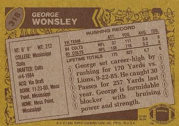 1986 Topps #318 George Wonsley Back