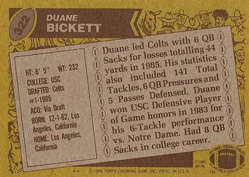 1986 Topps #322 Duane Bickett Back
