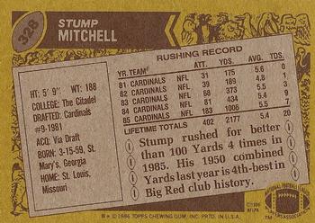 1986 Topps #328 Stump Mitchell Back