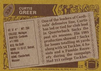 1986 Topps #334 Curtis Greer Back
