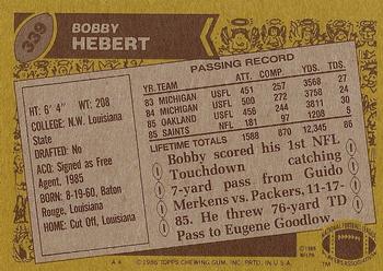 1986 Topps #339 Bobby Hebert Back