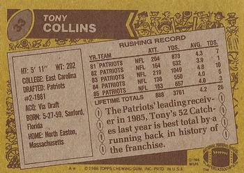 1986 Topps #33 Tony Collins Back