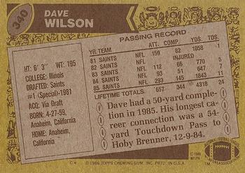 1986 Topps #340 Dave Wilson Back