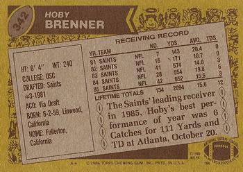 1986 Topps #342 Hoby Brenner Back