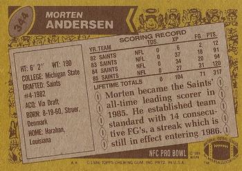 1986 Topps #344 Morten Andersen Back