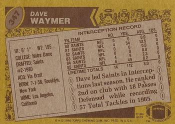 1986 Topps #347 Dave Waymer Back