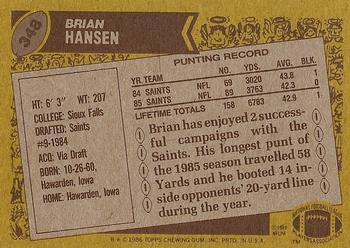 1986 Topps #348 Brian Hansen Back