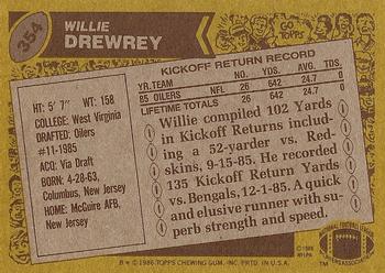 1986 Topps #354 Willie Drewrey Back