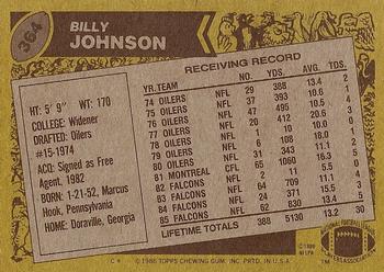 1986 Topps #364 Billy Johnson Back