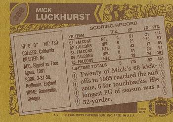 1986 Topps #368 Mick Luckhurst Back