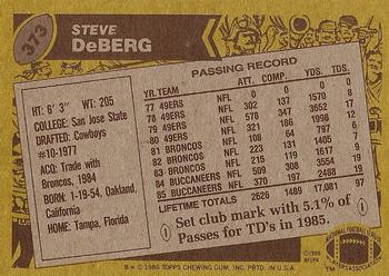 1986 Topps #373 Steve DeBerg Back