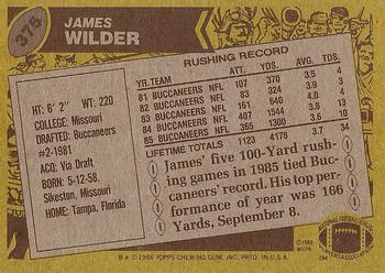 1986 Topps #375 James Wilder Back
