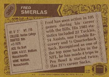 1986 Topps #390 Fred Smerlas Back