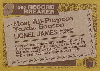 1986 Topps #3 Lionel James Back