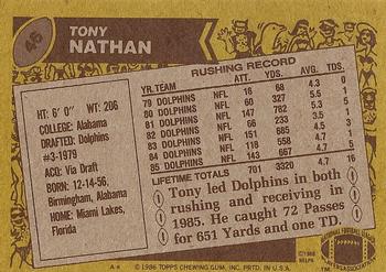 1986 Topps #46 Tony Nathan Back
