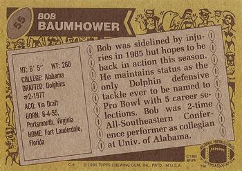 1986 Topps #55 Bob Baumhower Back