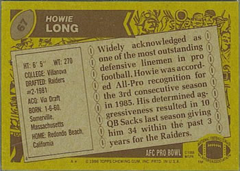 1986 Topps #67 Howie Long Back