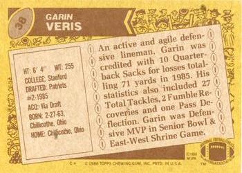 1986 Topps #38 Garin Veris Back