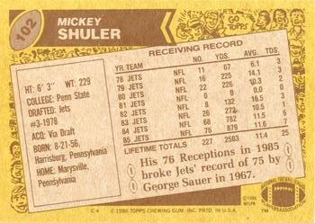 1986 Topps #102 Mickey Shuler Back