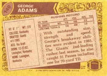 1986 Topps #140 George Adams Back