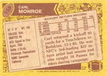 1986 Topps #159 Carl Monroe Back