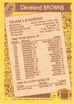 1986 Topps #185 Browns Team Leaders Back