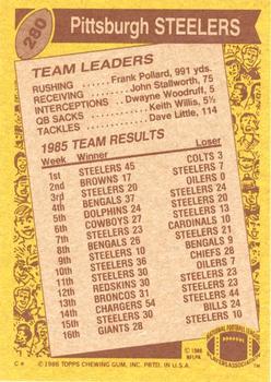 1986 Topps #280 Steelers Team Leaders Back